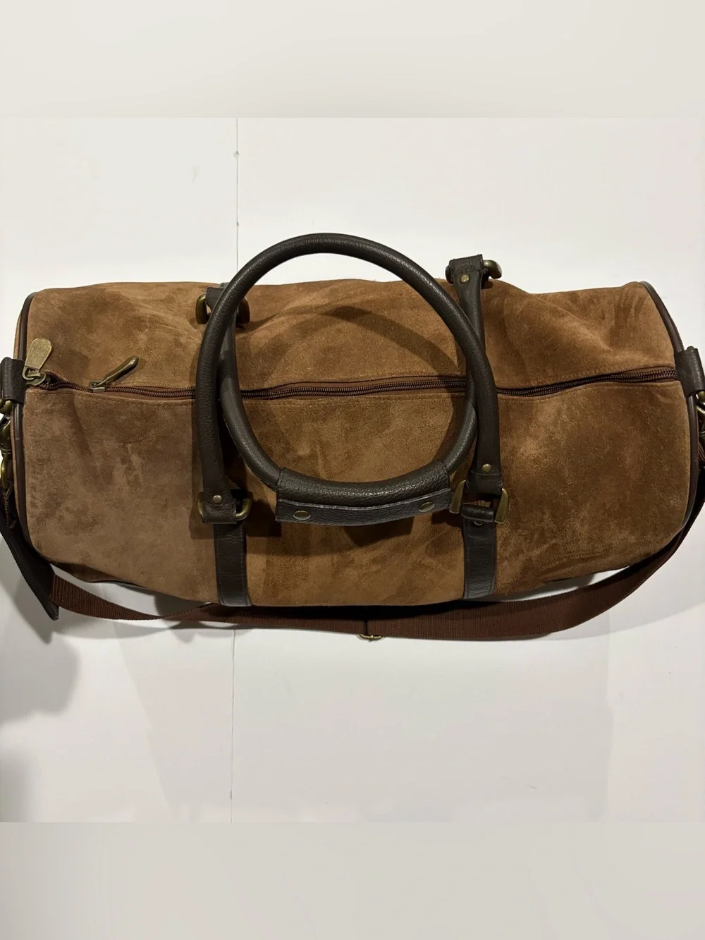 Marlboro Vintage Leather Suede Grit Weekender Duffel Bag Brown large